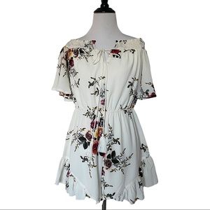 White Fox Boutique Off the Shoulder White Floral Romper / NWT